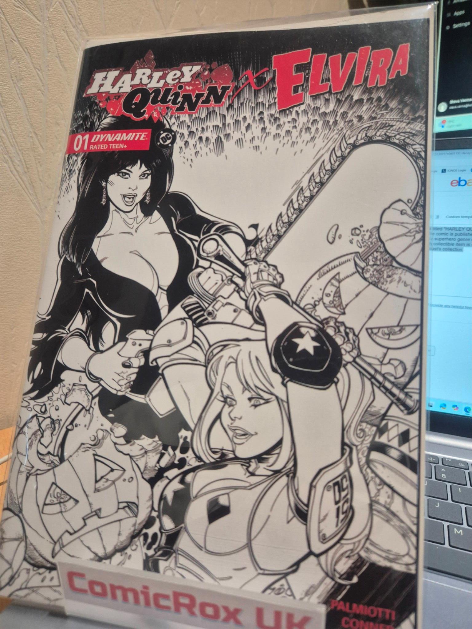 Harley Quinn X Elvira #1 (1:10) Chad Hardin B&W, Dynamite - NM/M