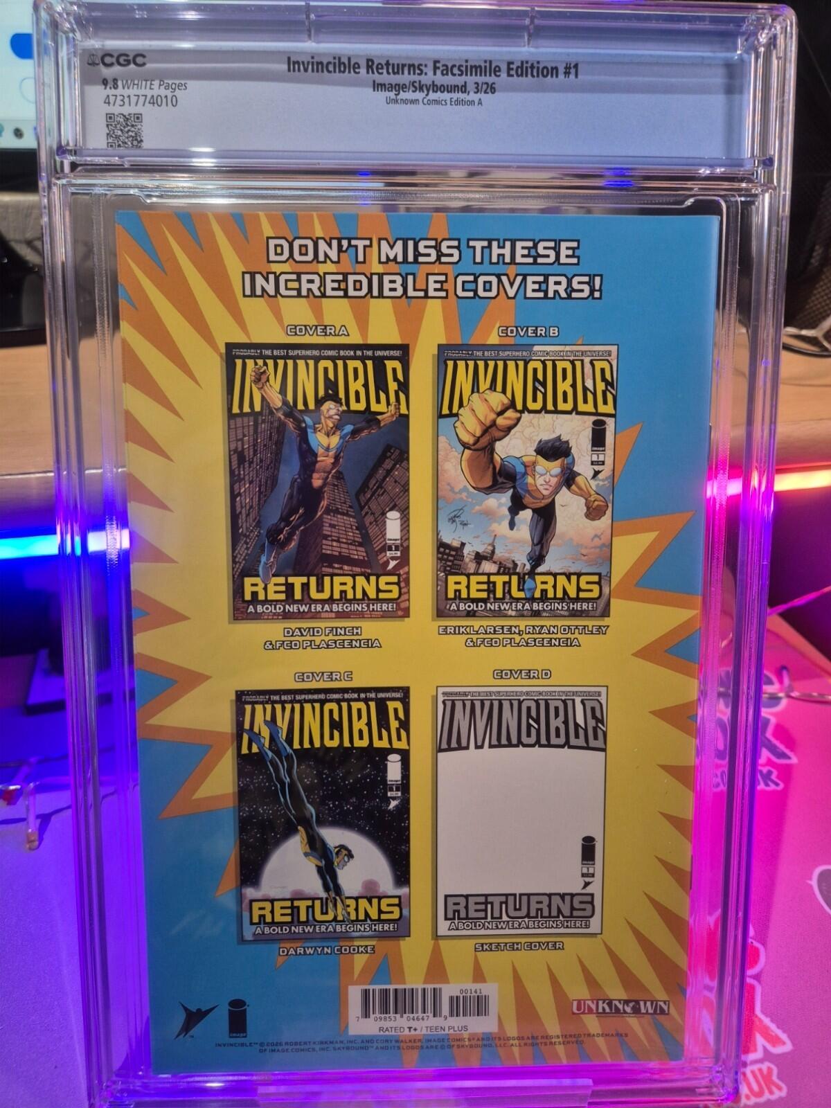 Invincible Returns Facsimile #1, CGC 9.8 TOP POP! Alan Quah Variant