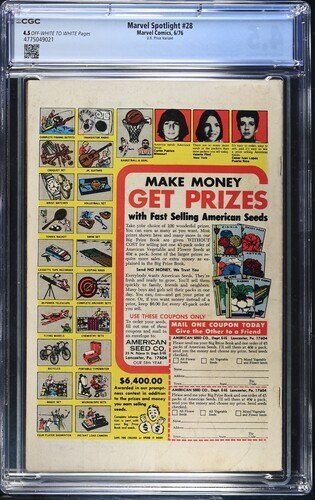 Marvel Spotlight #28, CGC 4.5, 1st Solo Moon Knight, 1976, UK Price Variant