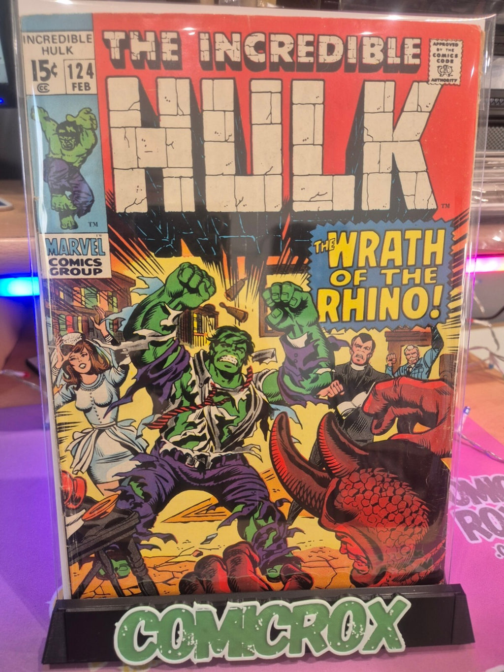 Hulk #124, 1969, Wrath of the Rhino, High Grade FN/VF
