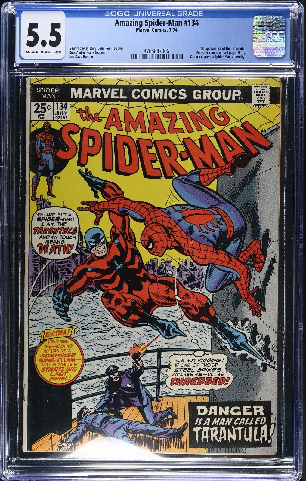 Amazing Spider-Man #134, CGC 5.5, 1974, 1st Tarantula, Punisher Cameo
