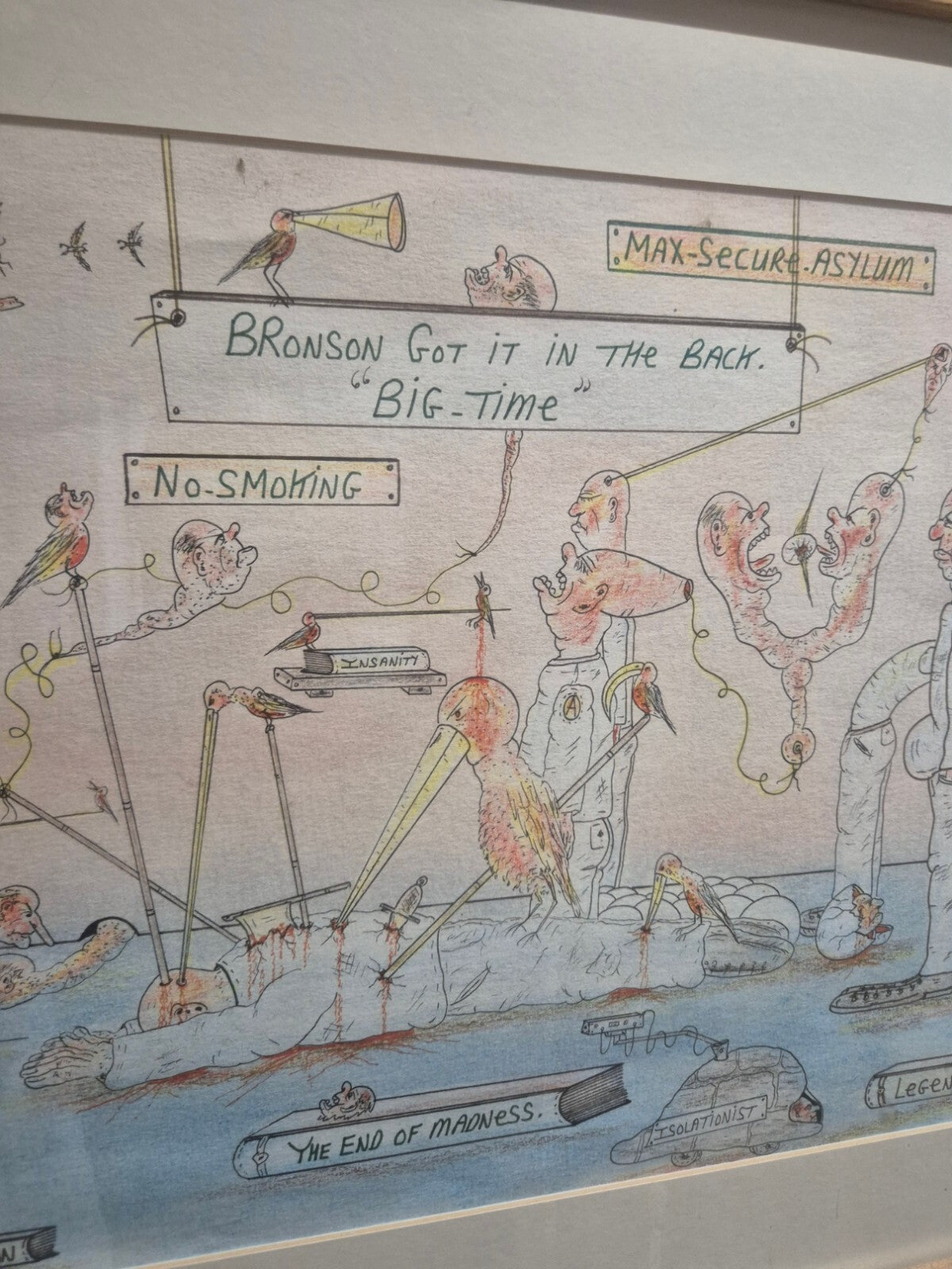 Charles Bronson Original Art A3, Framed and Mounted 'Bronson Got it in the Back'