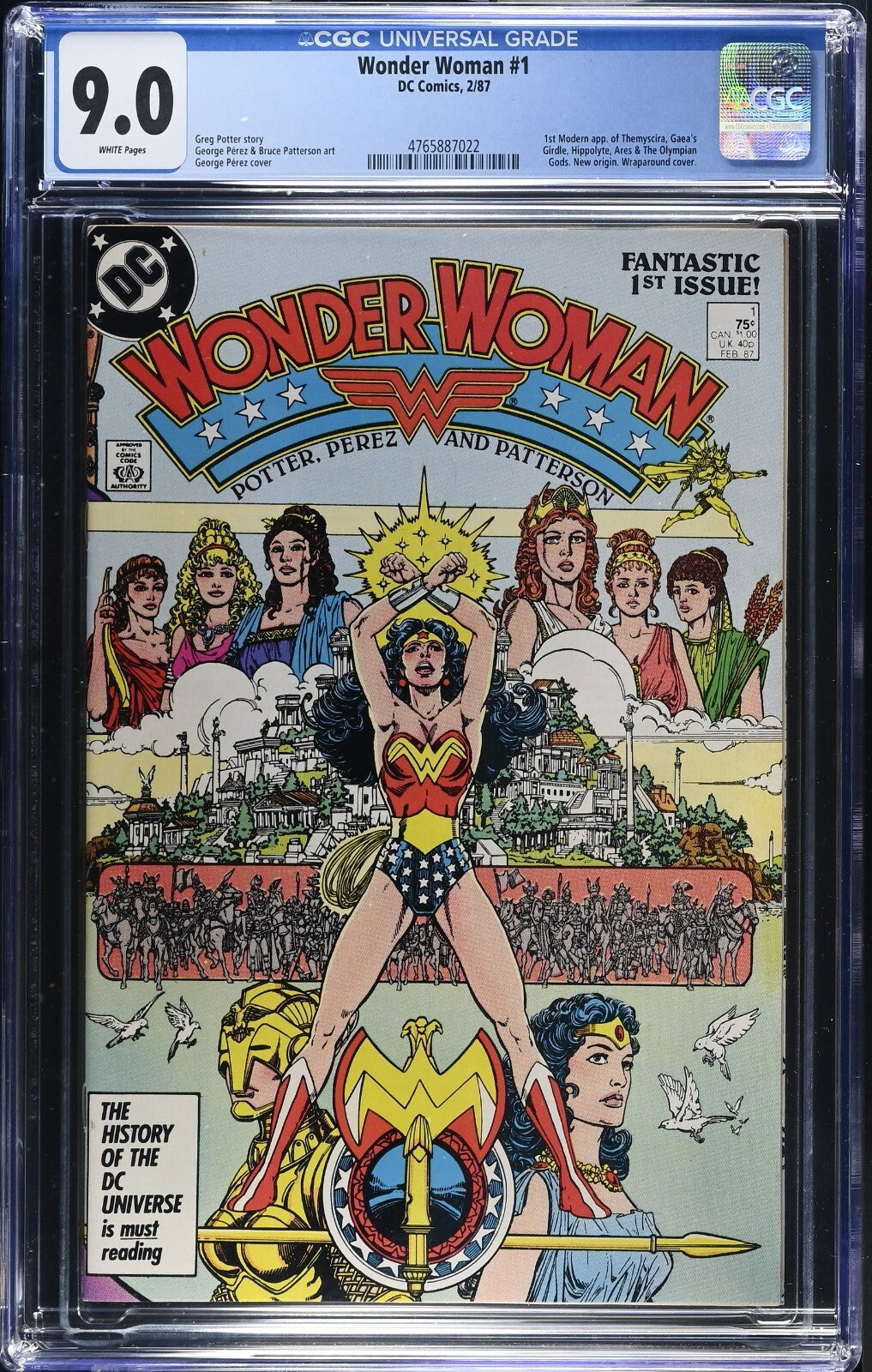 Wonder Woman #1, CGC 9.0, 1987, Wraparound Cover, Key Issue