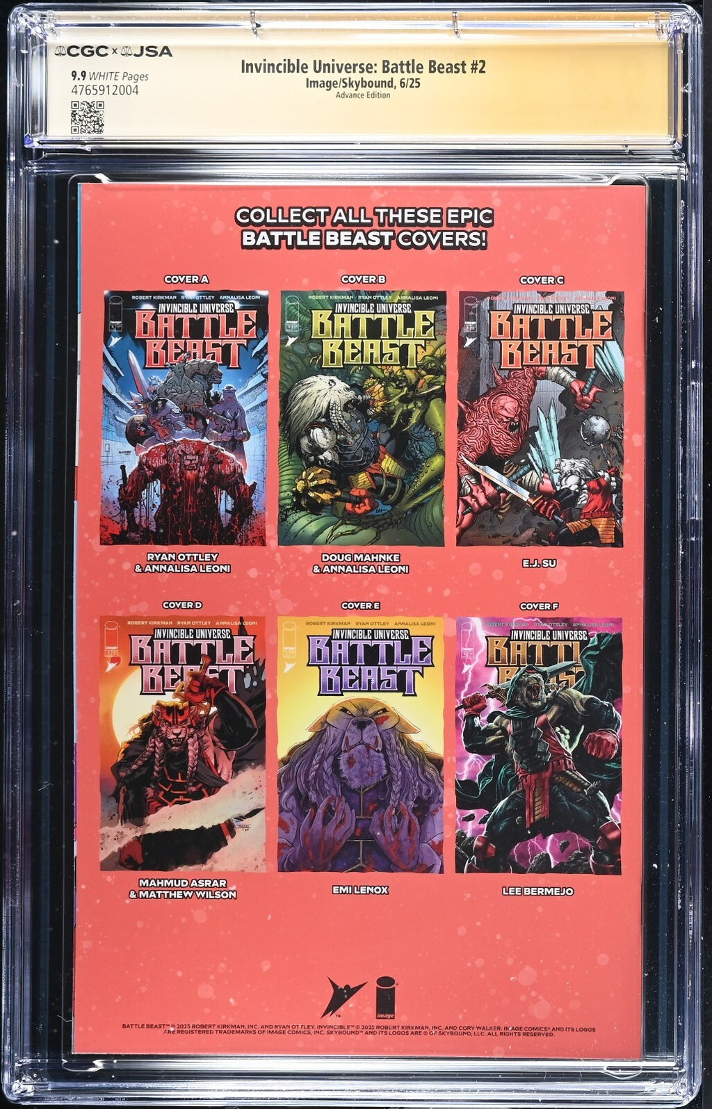 Battle Beast #2, CGC/JSA 9.9 TOP POP! Ryan Ottley Signed Foil, Invincible