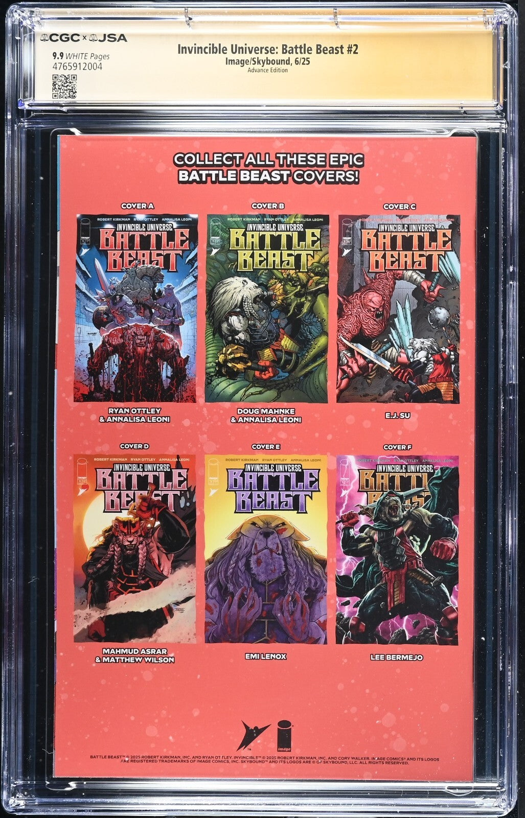 Battle Beast #2, CGC/JSA 9.9 TOP POP! Ryan Ottley Signed Foil, Invincible