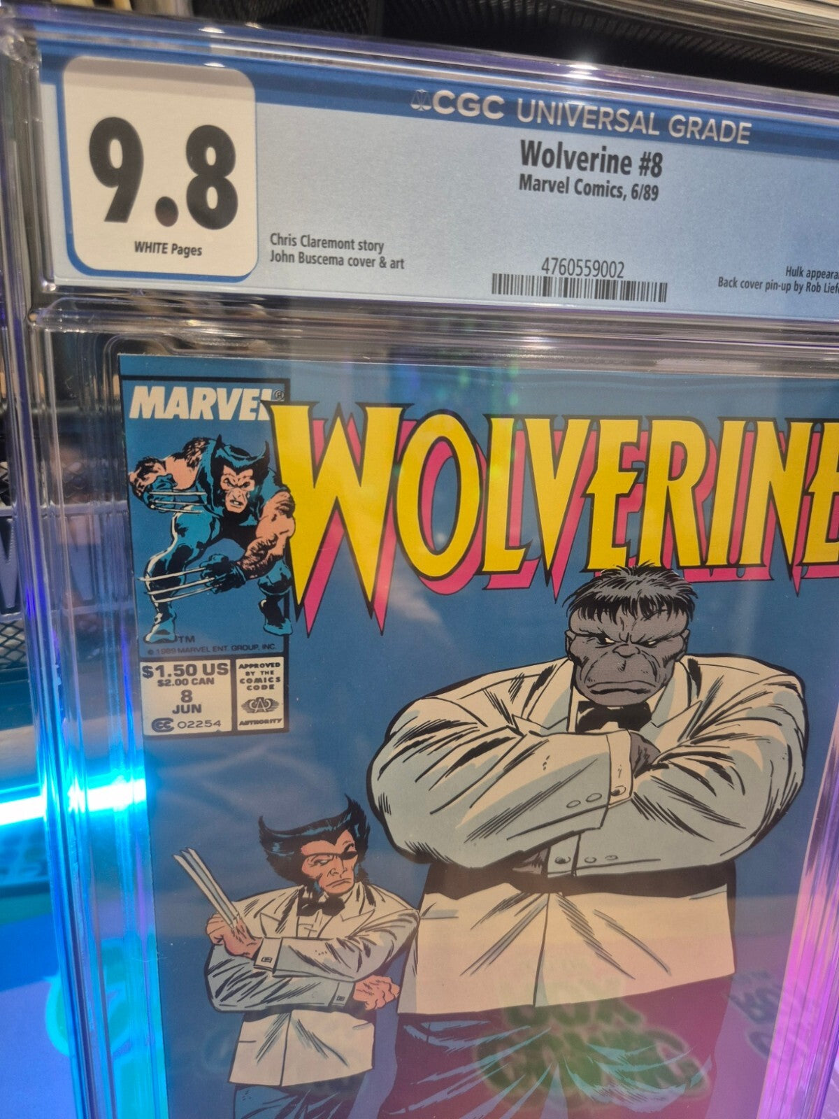 Wolverine #8, CGC 9.8, 1989, Iconic Cover Art, Hulk Appearance, Big!