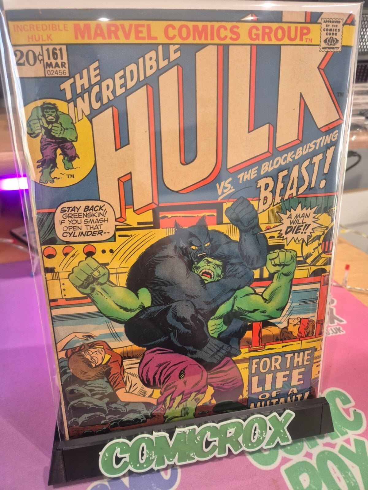 Hulk #161, 1972, Key: Battle of Hulk V Beast, Death of Mimic, FN/VF