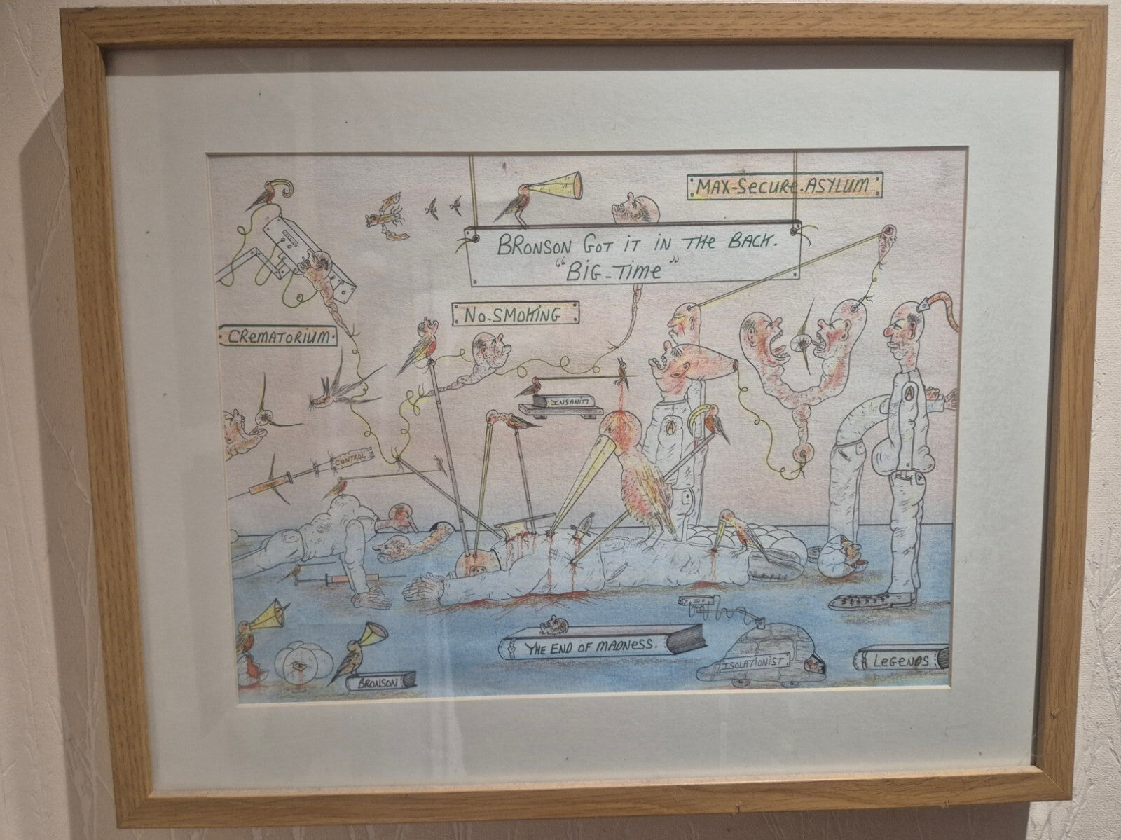Charles Bronson Original Art A3, Framed and Mounted 'Bronson Got it in the Back'