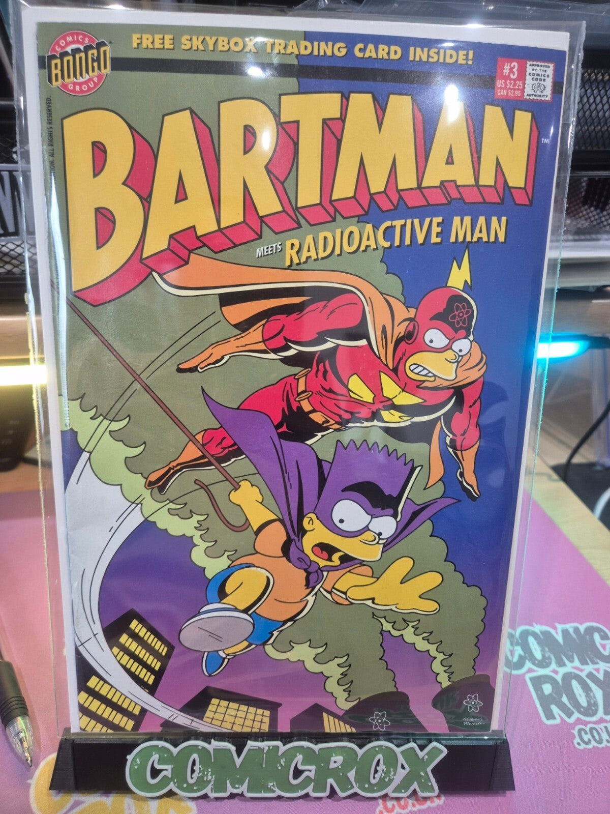 Bartman Meets Radioactive Man #3, 1994, Trading Card & Spinner Attached, 9.4