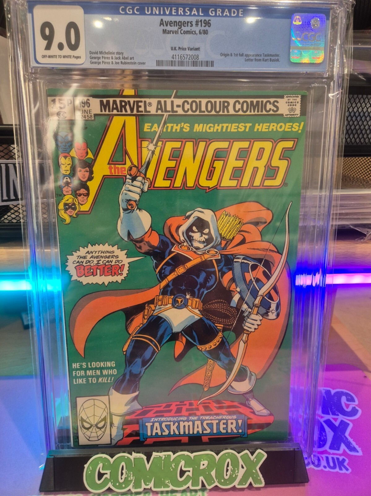 The Avengers #196, CGC 9.0, Origin & 1st full app. Taskmaster, UK Price Var