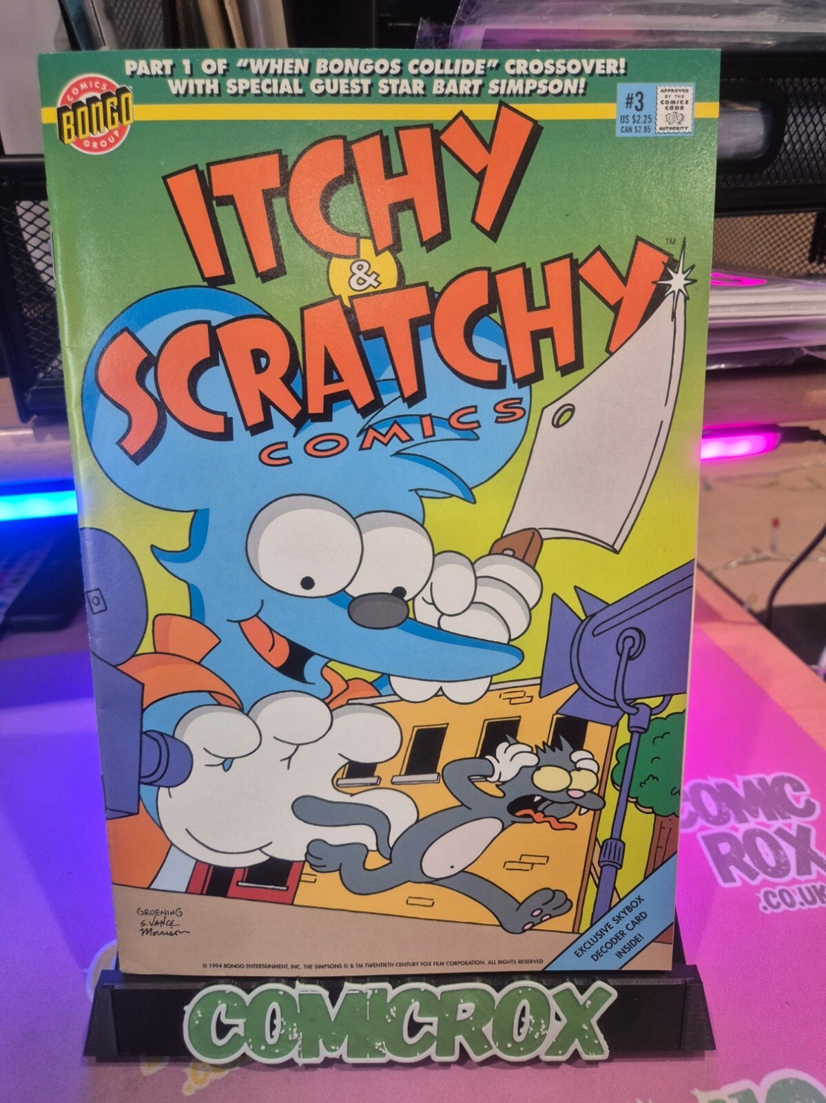 Itchy & Scratchy #3, 1994, Bongo, Trading Cards still attached, 9.2/9.4