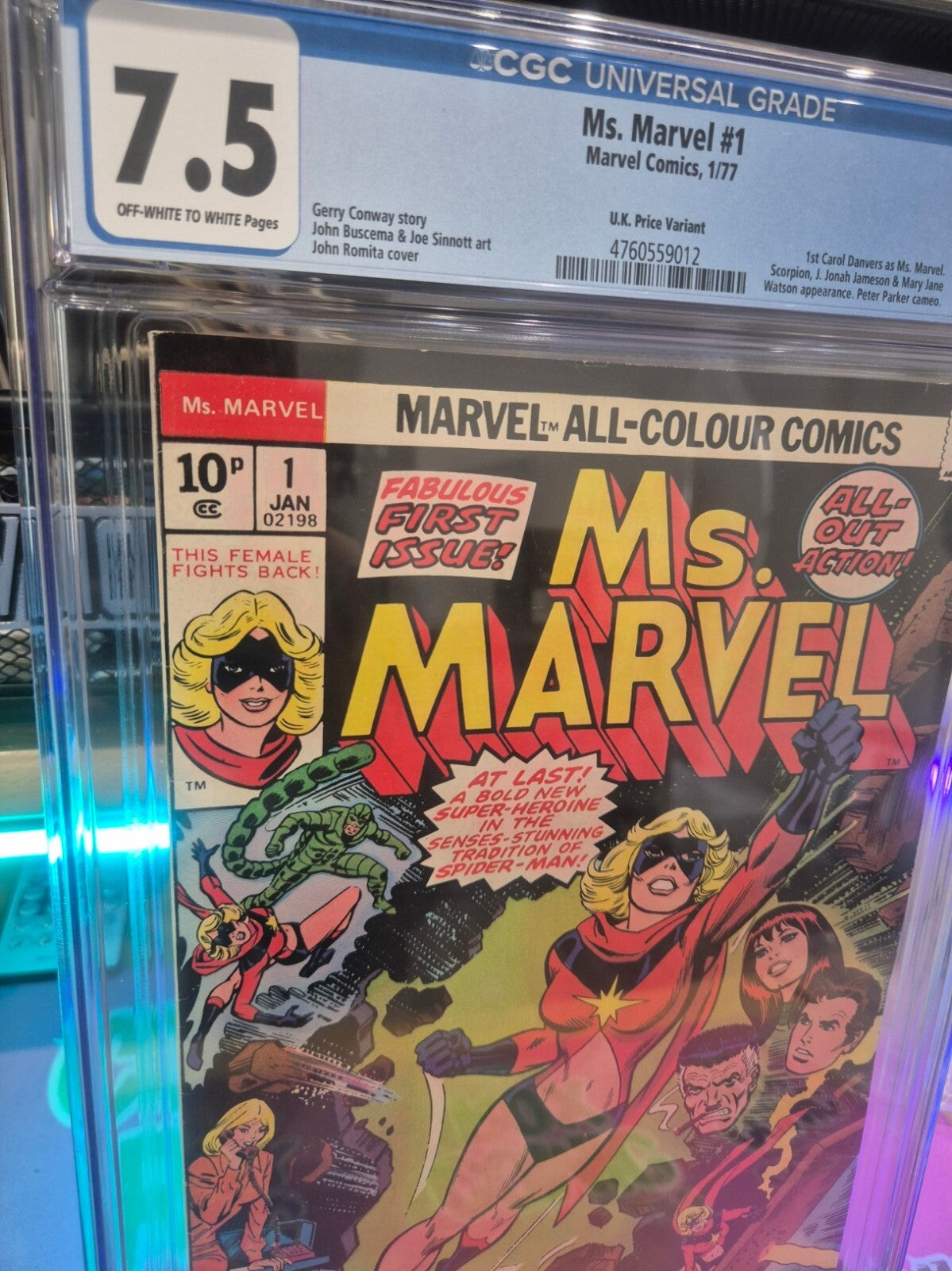 Mr Marvel #1, CGC 7.5, 1977, 1st App Ms Marvel, UK Price Variant