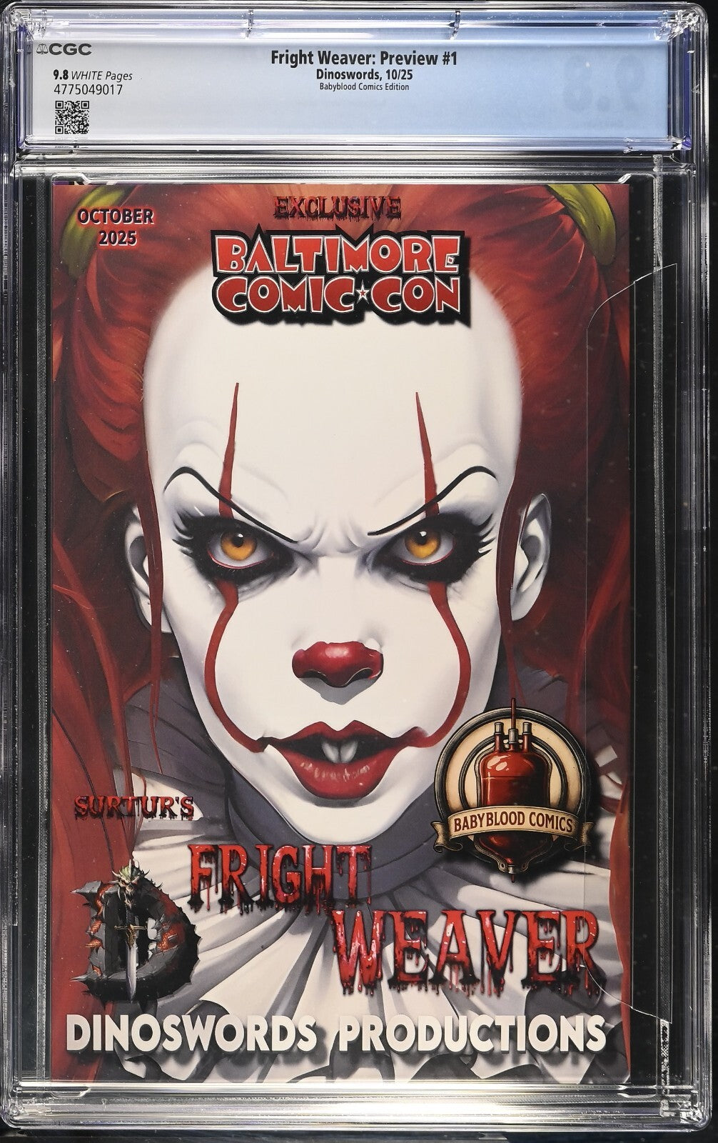 Fright Weaver, Pennywise the Clown, CGC 9.8, Baltimore Comic Con Exclusive