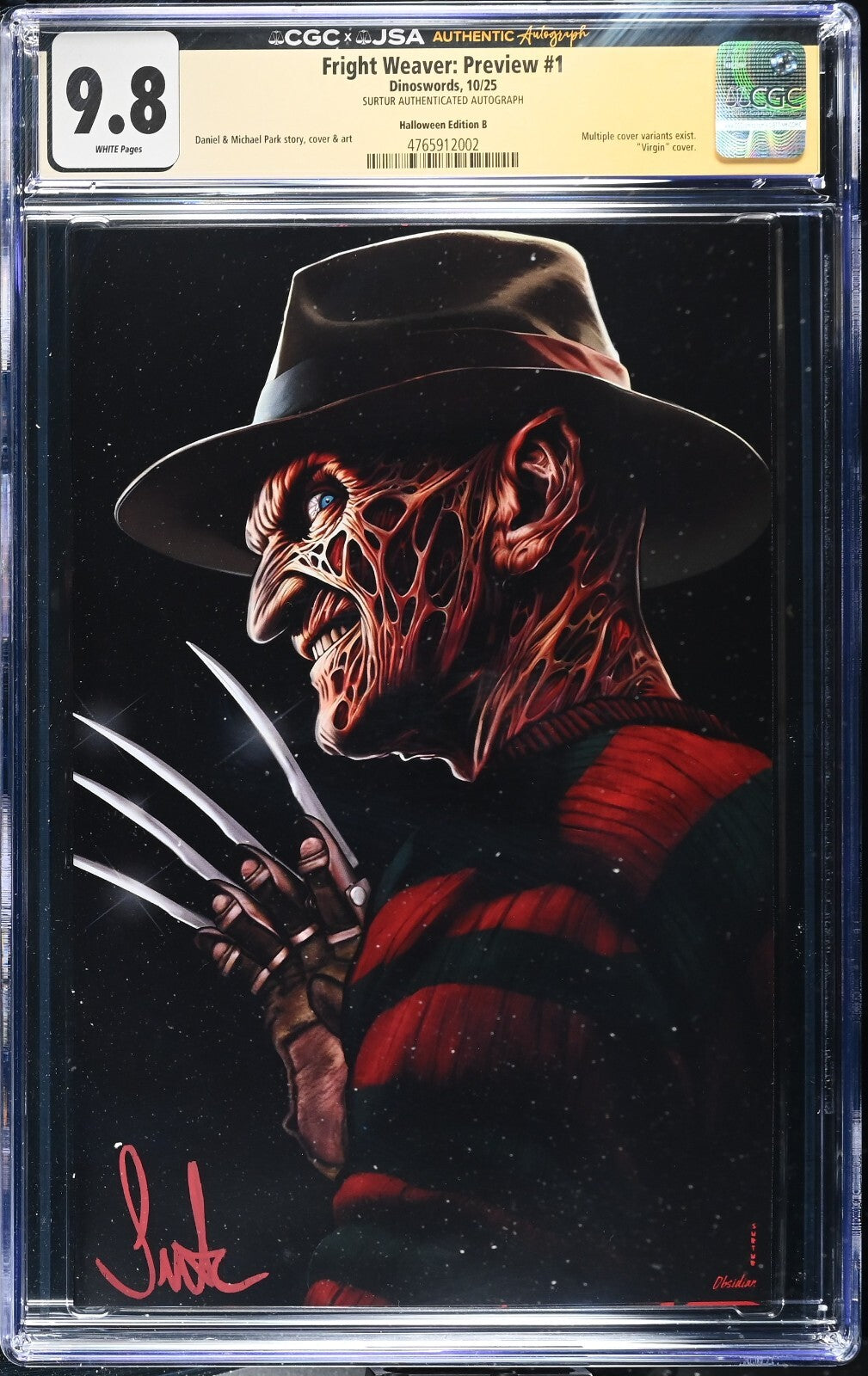 Fright Weaver Freddy Krueger #1, CGC/JSA 9.8, TOP POP! Halloween Edition