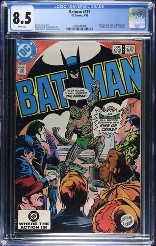 Batman #359, CGC 8.5, 1st Killer Croc, 1st work by Dan Jurgens, 1983, WP