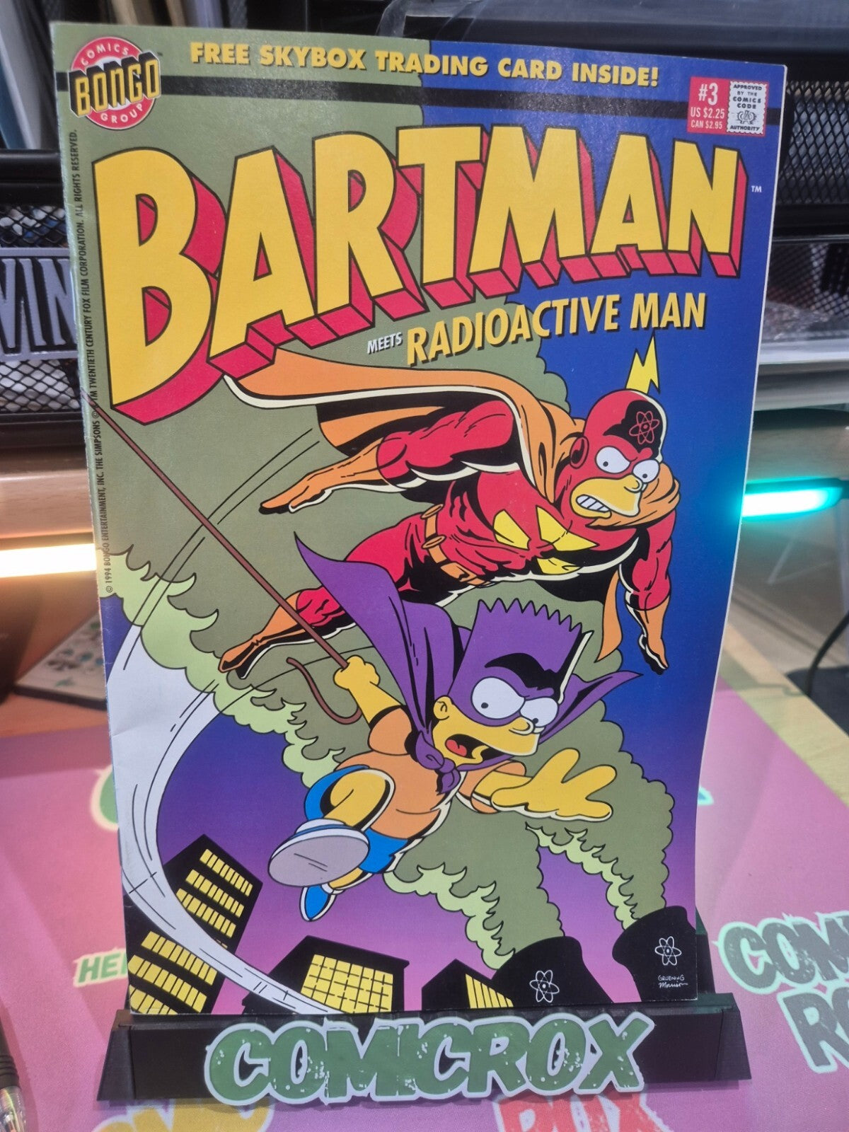 Bartman Meets Radioactive Man #3, 1994, Trading Card & Spinner Attached, 9.4