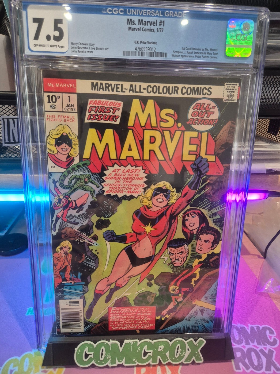 Mr Marvel #1, CGC 7.5, 1977, 1st App Ms Marvel, UK Price Variant
