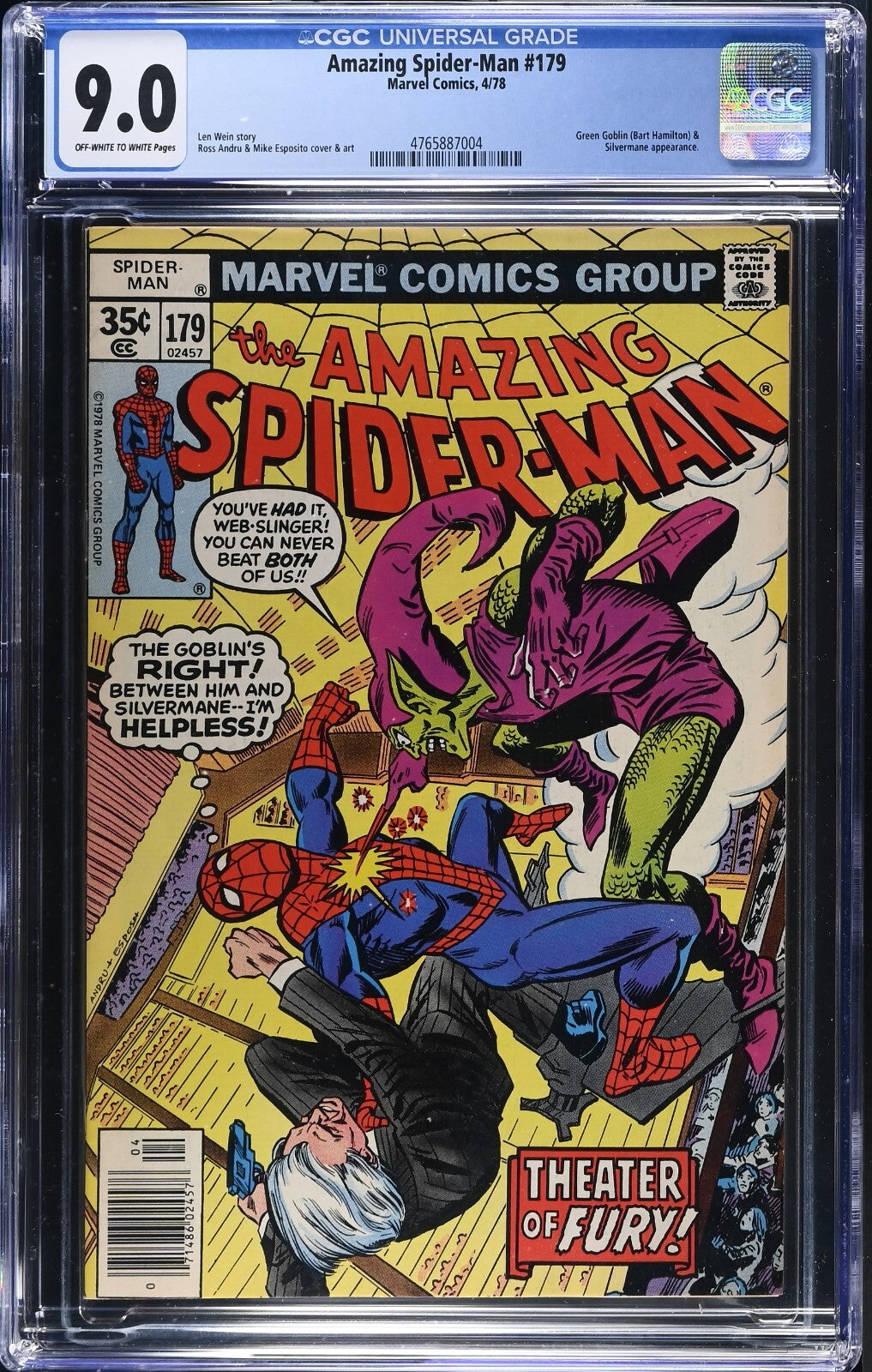 Amazing Spider-Man #179, CGC 9.0, 1978, Green Goblin & Silvermane App