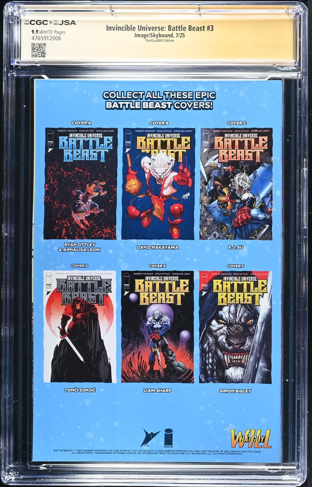 Battle Beast #3, CGC/JSA 9.9, DOUBLE SIGNED by Ottley & Rachta Lin