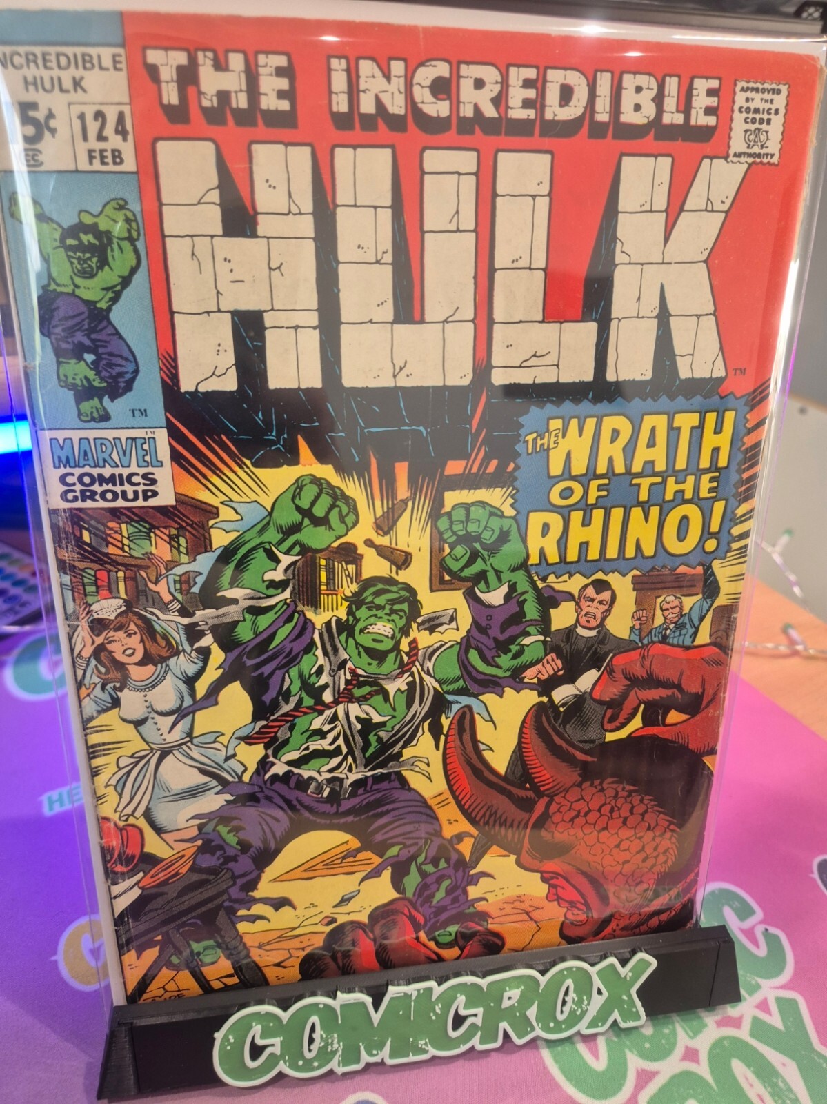Hulk #124, 1969, Wrath of the Rhino, High Grade FN/VF