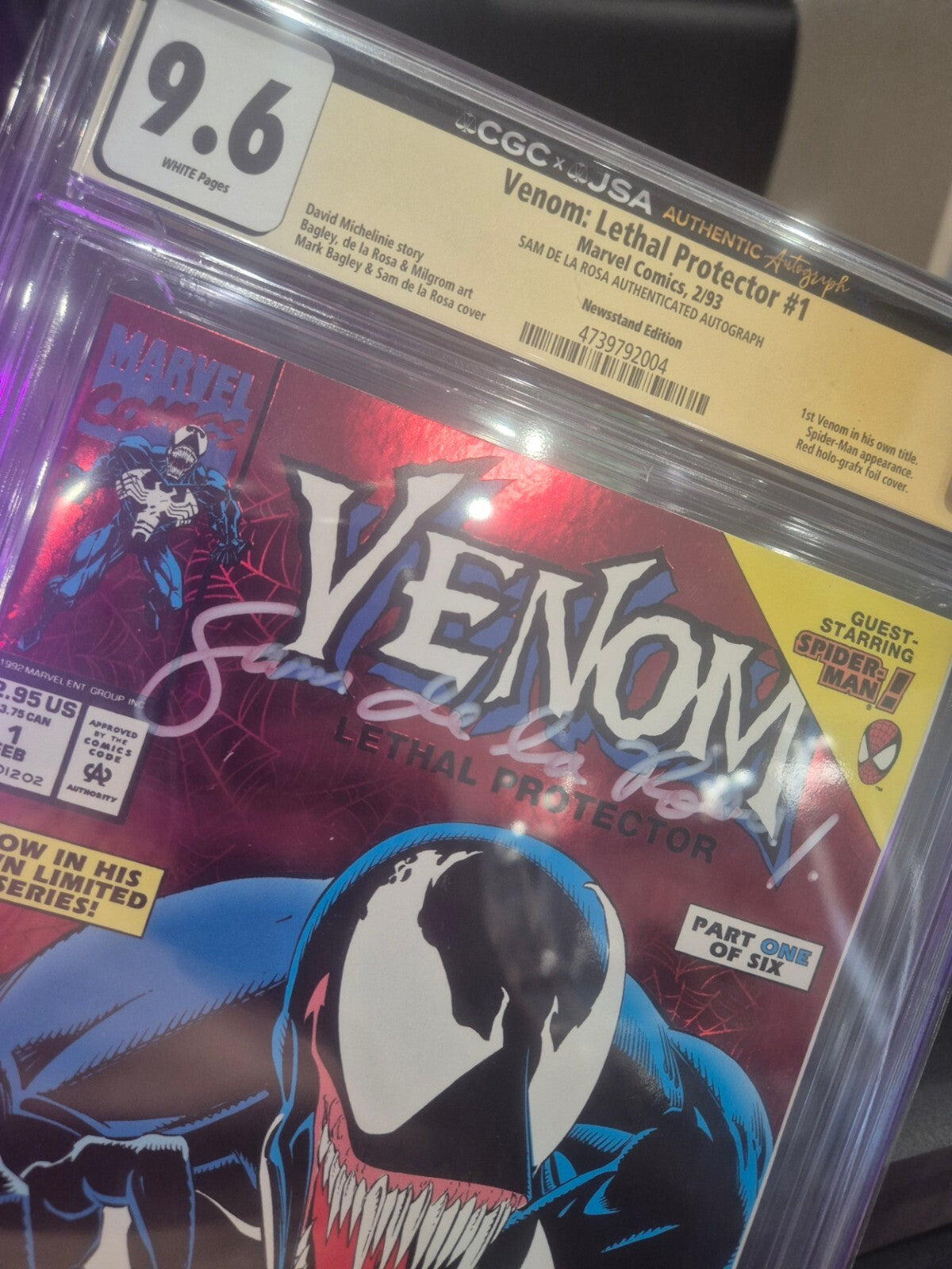 Venom Lethal Protector #1, CGC/JSA 9.6 Signed Sam de La Rosa