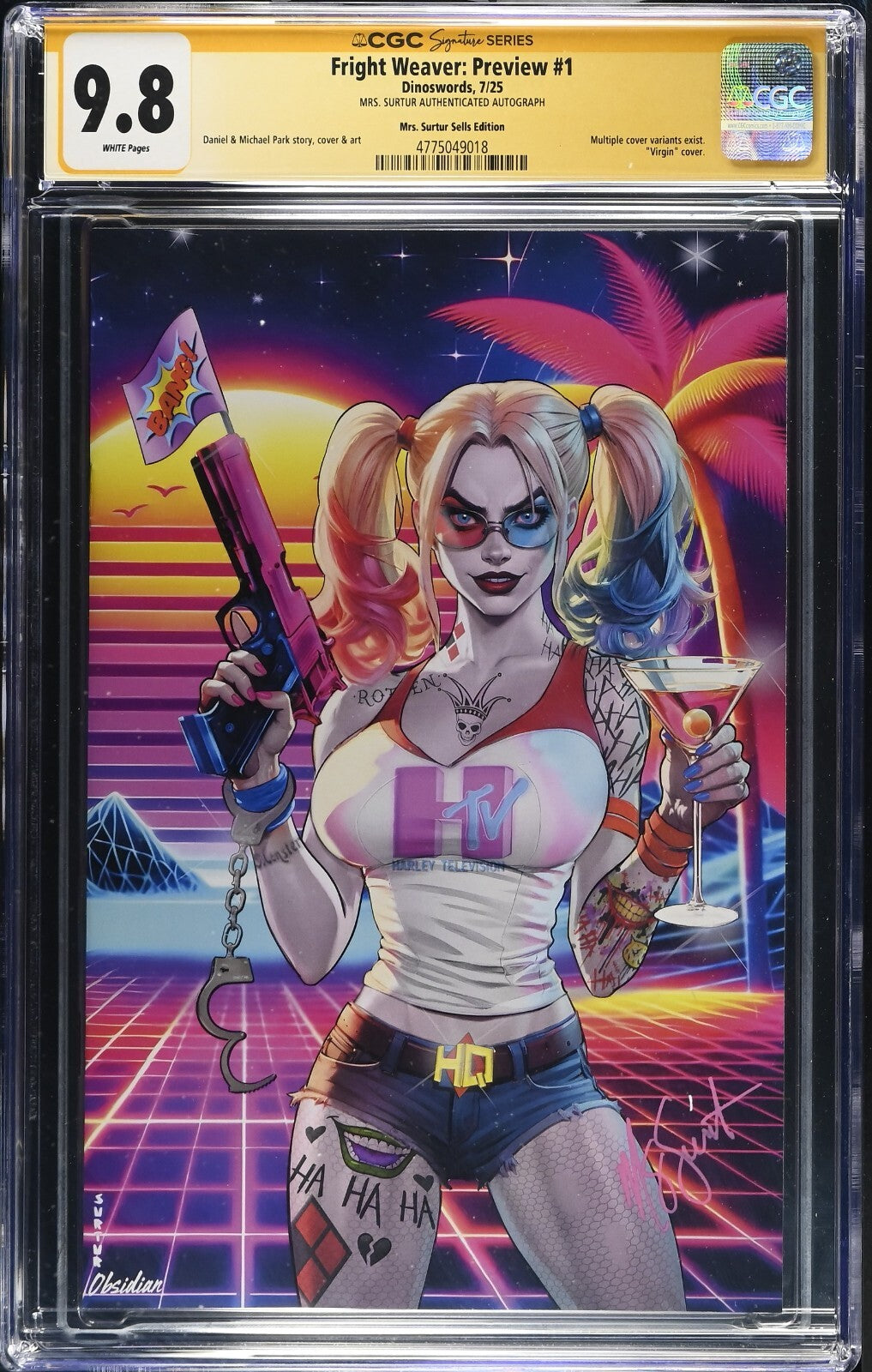 Harley Quinn, Harley TV CGC/JSA 9.8, Top Pop, Signed by Surtur. MTV Homage