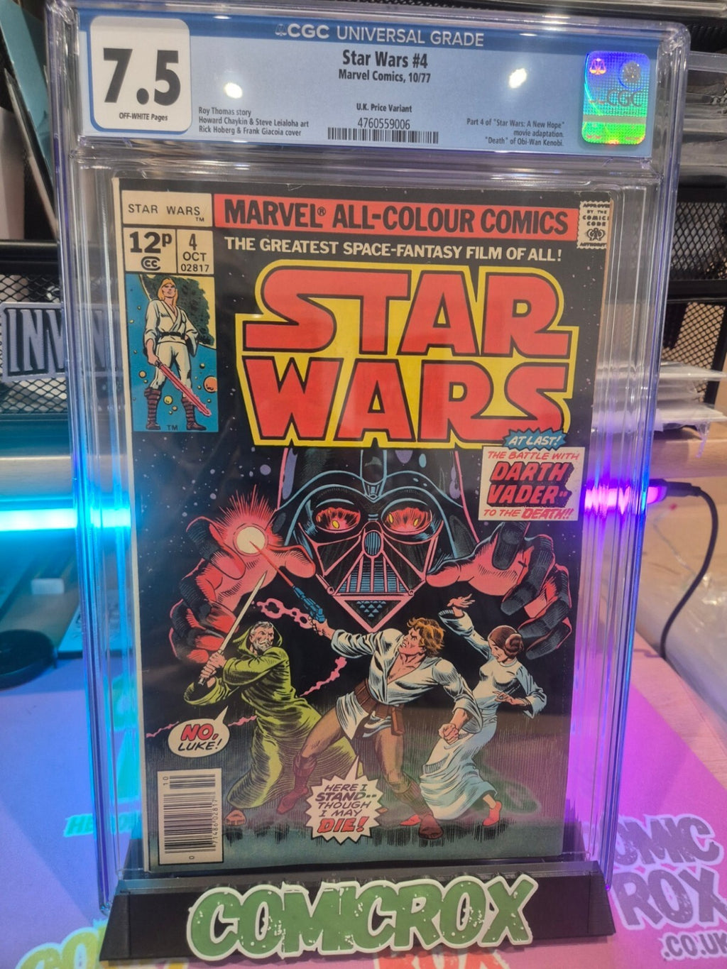 Star Wars #4, CGC 7.5, 1977, Death of Obi-Wan Knobi, UK Price Variant