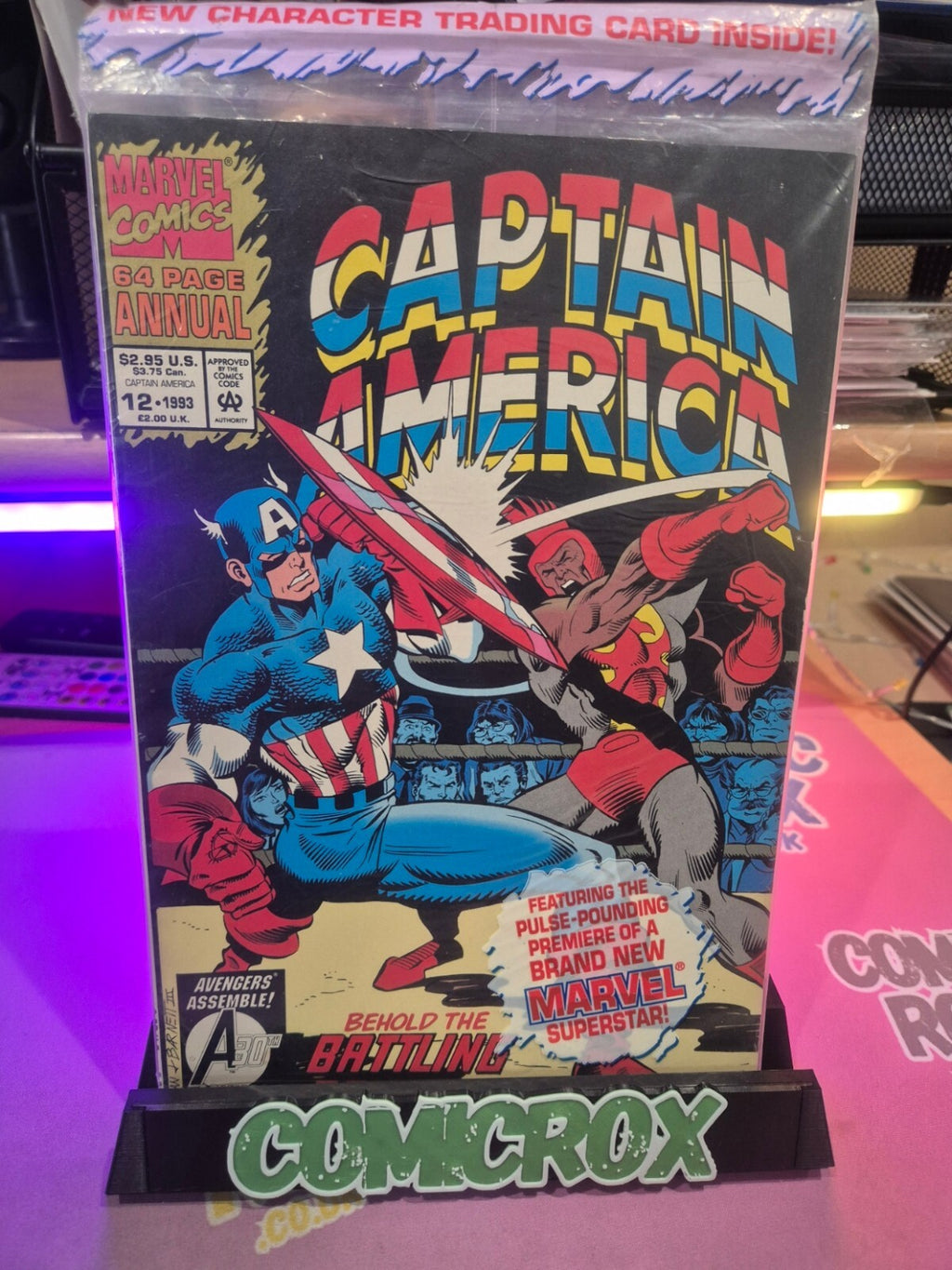 Captain America #12, 1993, Sealed in Polybag with Bantam Trading Card, NM