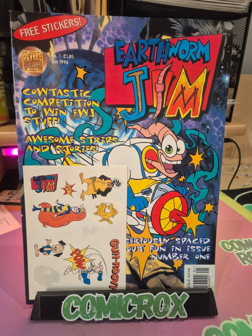 Earthworm Jim Comic #1, Free Stickers & Poster still attached, 1996, NM
