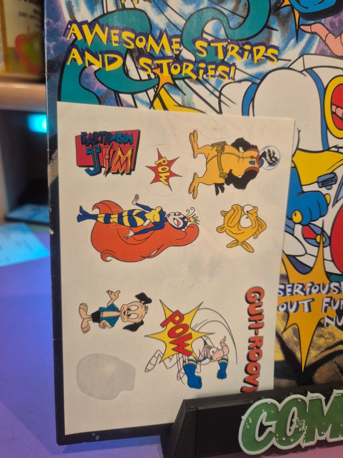 Earthworm Jim Comic #1, Free Stickers & Poster still attached, 1996, NM