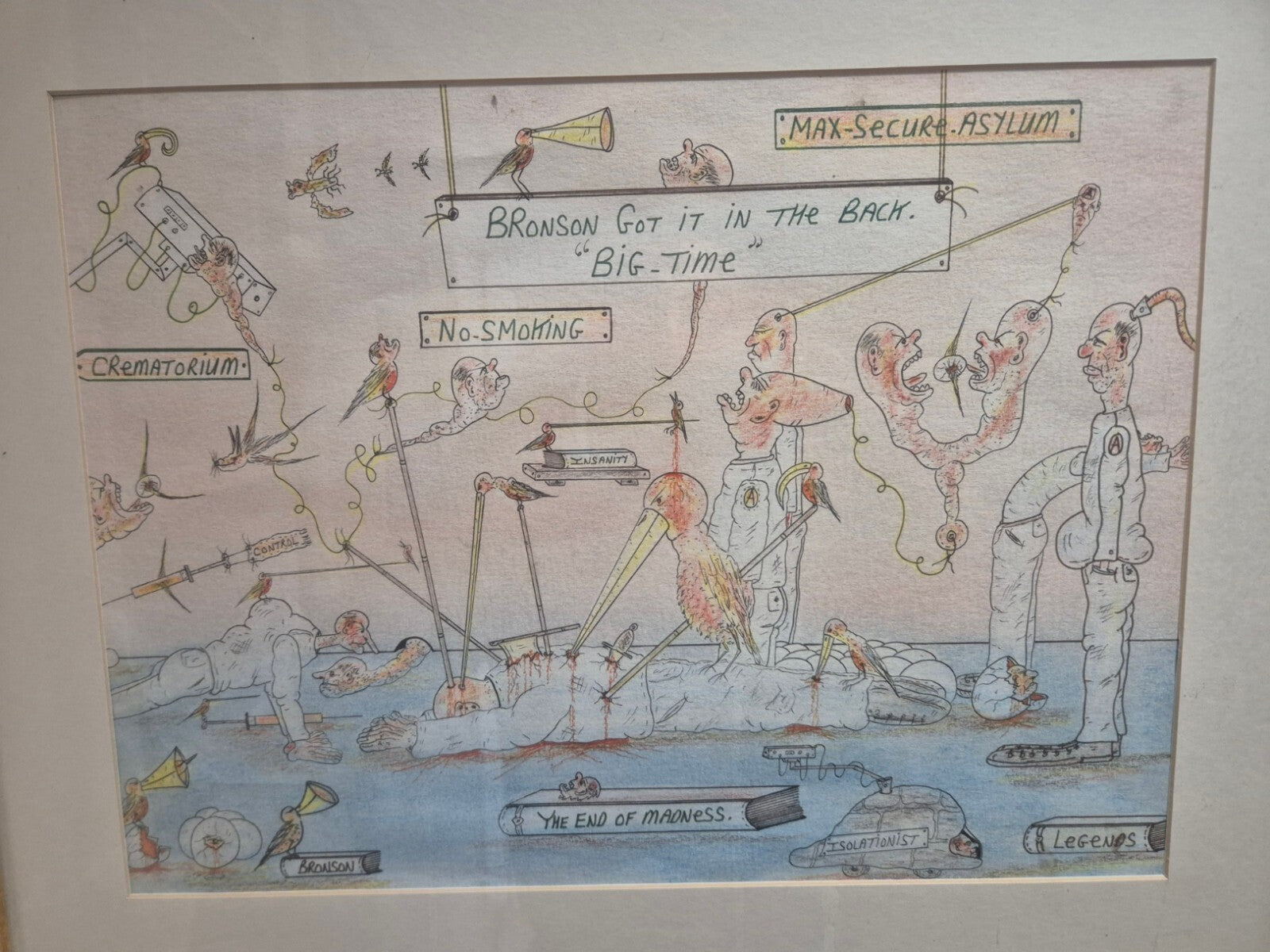 Charles Bronson Original Art A3, Framed and Mounted 'Bronson Got it in the Back'