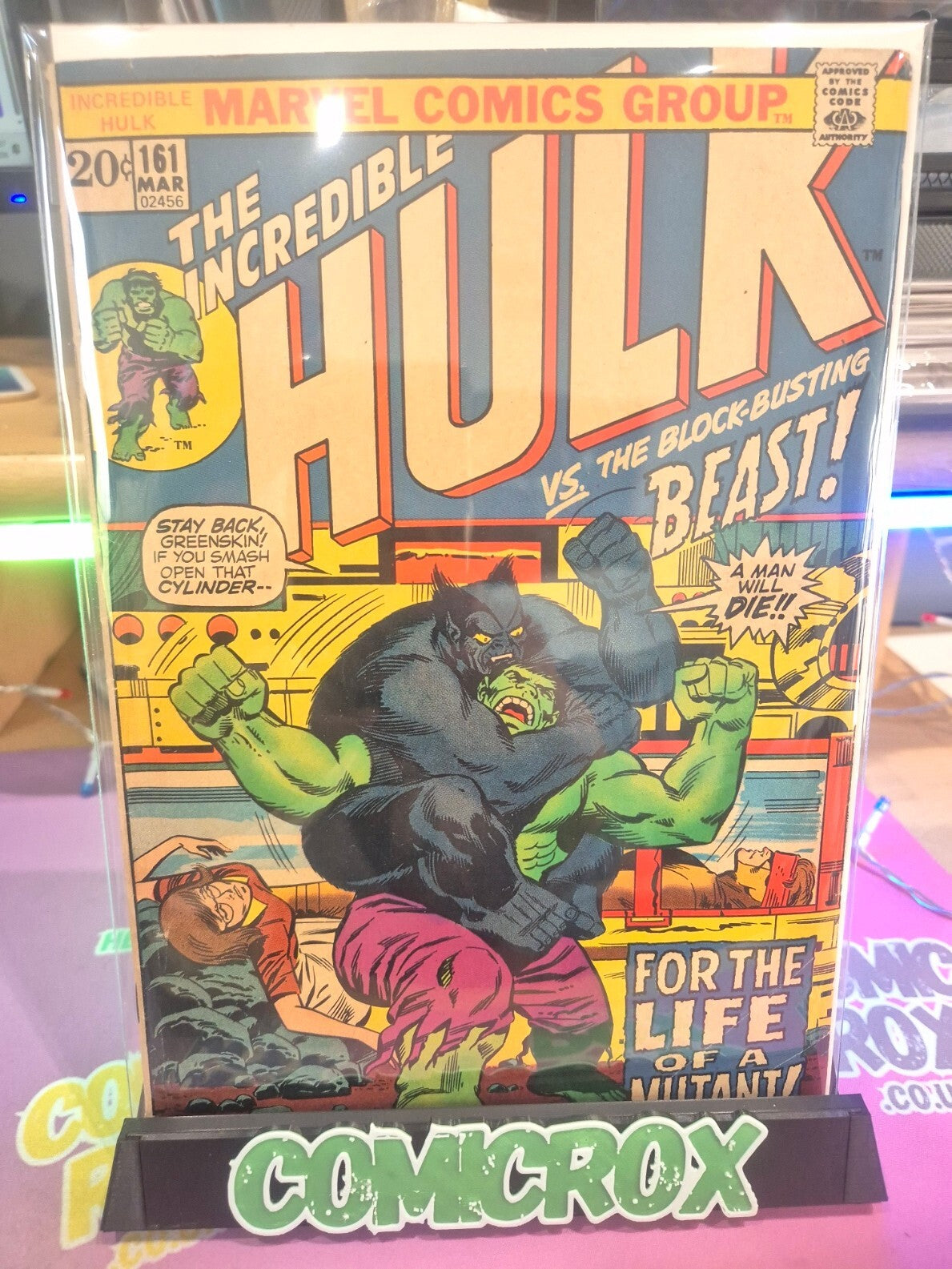 Hulk #161, 1972, Key: Battle of Hulk V Beast, Death of Mimic, FN/VF